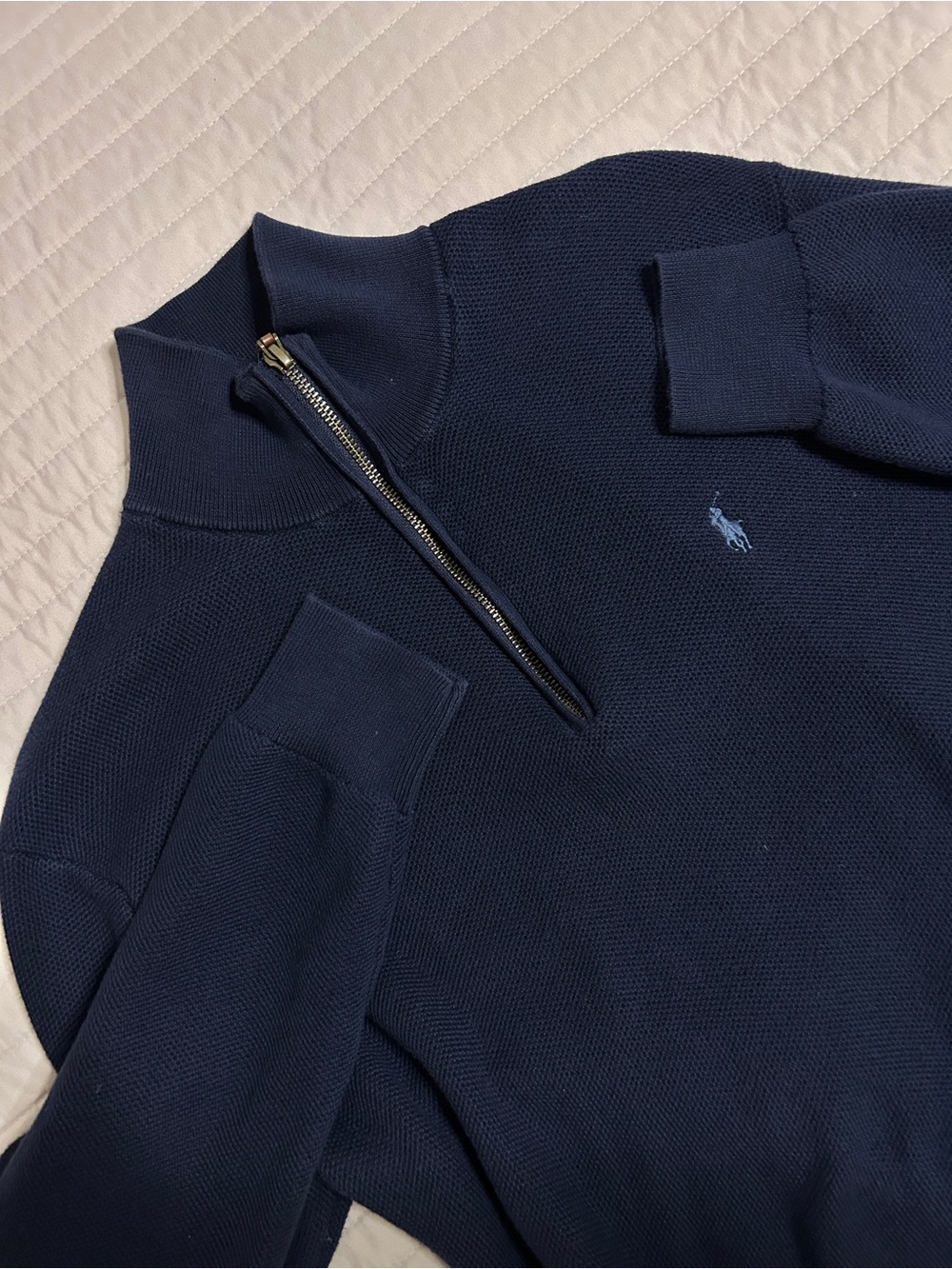 Polo Ralph Lauren Men’s M Navy Pima Cotton Quarter Zip Sweater Pony Preppy Work